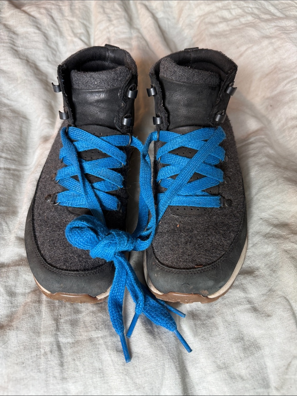 Merrell Black Felt High-Top Boots with Blue Laces